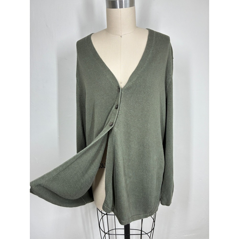 J.Jill Green Linen Blend Flyaway Cardigan Sweater Large Lagenlook Coastal - Picture 2 of 11
